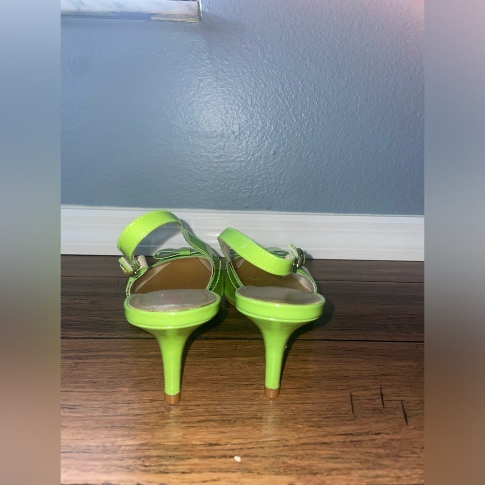💚 Y2k Slingback heels kitten heels bow heels vintage green pumps patent heel - Picture 6 of 11
